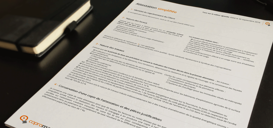 attetstation de TVA des travaux de la copropriétai